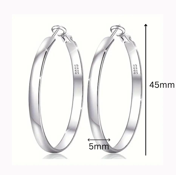Sterling Silver 925 Hoop Earings 45mm x5mm