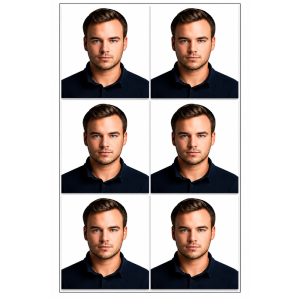 Colour ID passport and visa photos on a white background
